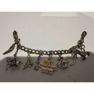 Charm Bracelet with Sterling‎ Silver Horse Equestrian Pony Charms  7.5" Italy